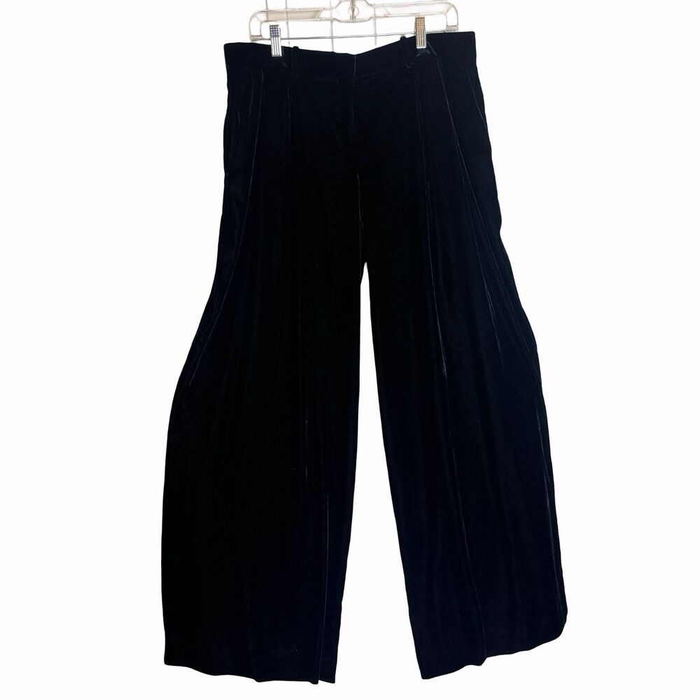 Theory Black Wide-Leg Velvet Dress Pants Trousers Womens 10 Preppy Dressy Boho